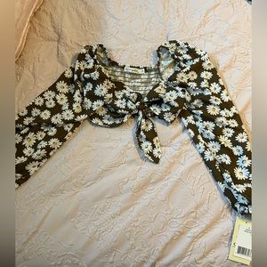Daisy Flowers and Brown Colored Tie CropTop